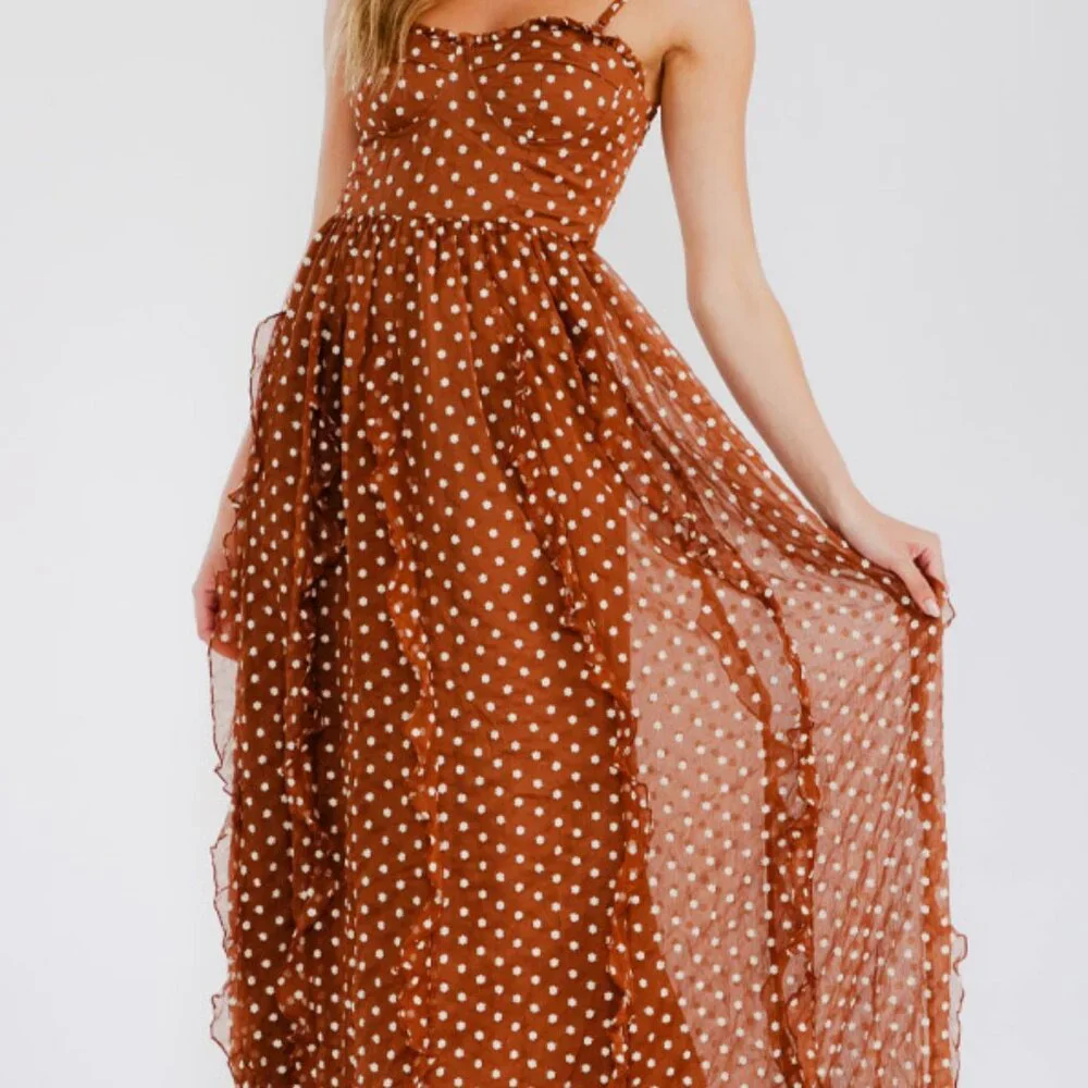 Embroidered flower ruffle maxi dress- Back smocking, ruffled skirt - Picture 12 of 13